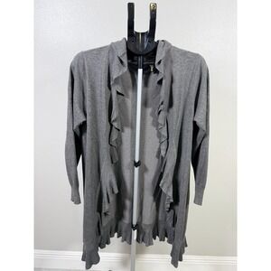 Anna Rose Waterfall Cardigan Sweater Womens S Gray Ribbed Tight Knit Ruffle Hem